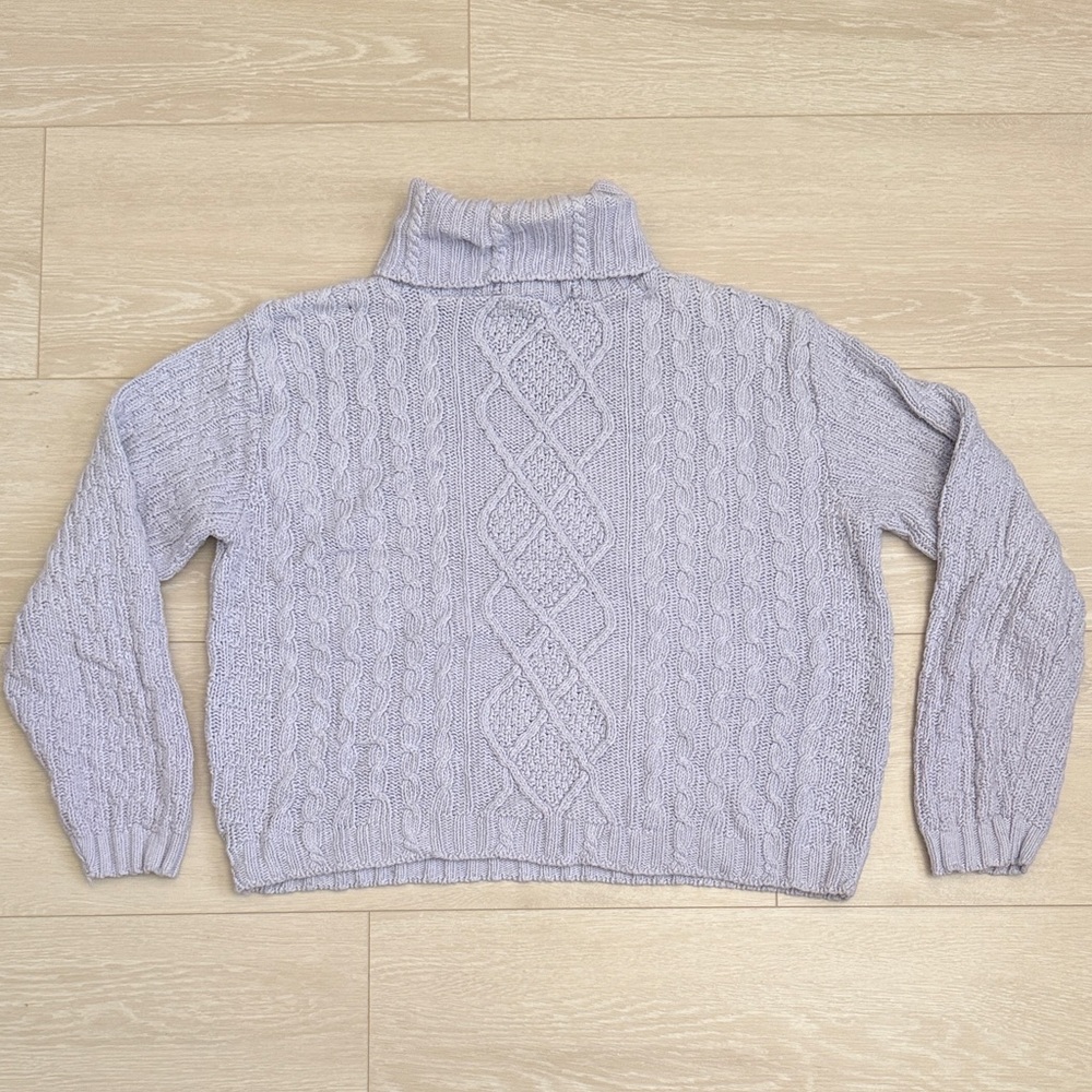 Cozy Cable Knit Turtleneck Sweater - Light Lavender